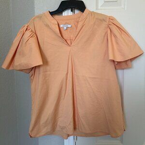 Chico's Puff Sleeve V Neck Poplin Blouse -Soft Tangerine- Chico 1.5 (Med or 10)